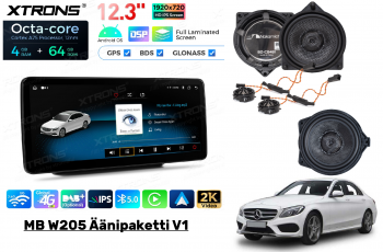 MB W205 X253 Äänipaketti V1 (Android-näyttö & Kaiuttimet) plug and play asennus